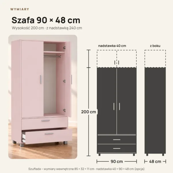 Szafa z szufladami Kamil - Różowa