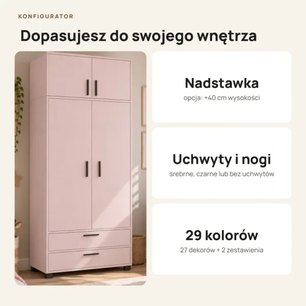 Szafa z szufladami Kamil - Różowa