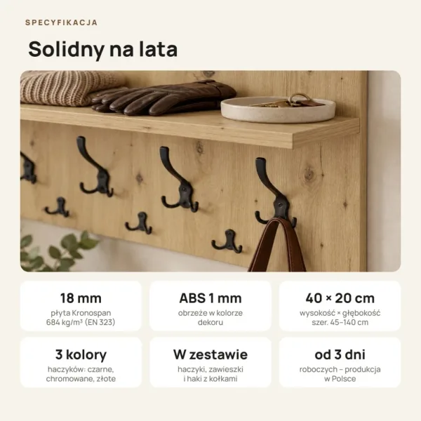 Wieszak ścienny - Dąb Artisan - Na ubrania