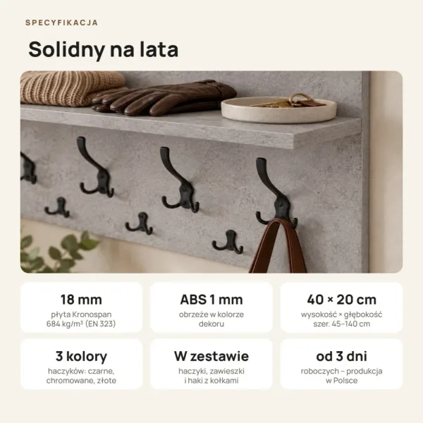 Wieszak ścienny - Beton - Na ubrania