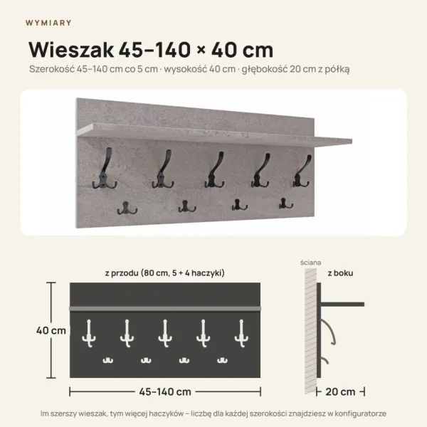 Wieszak ścienny - Beton - Na ubrania