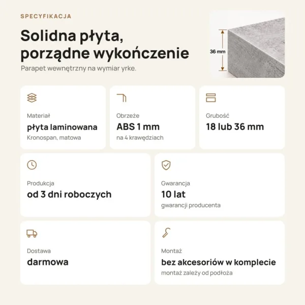 Parapet wewnętrzny na wymiar - Beton