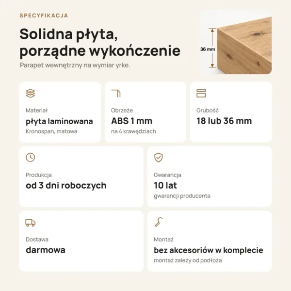 Parapet wewnętrzny na wymiar - Dąb Artisan
