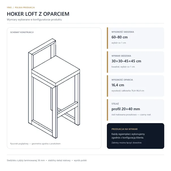 Metalowy Hoker loft z oparciem - Wenge