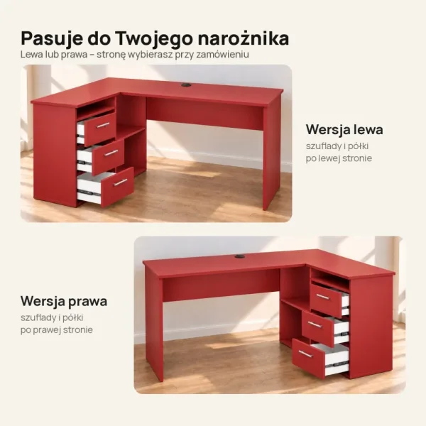 Biurko szkolne narożne Aga - Czerwone