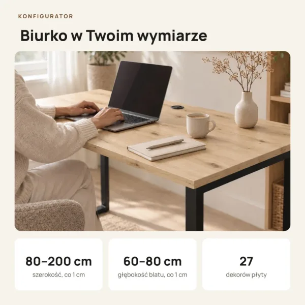 Biurko z metalowymi nogami - Dąb Artisan