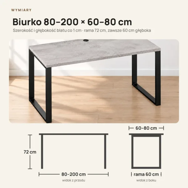 Biurko z metalowymi nogami - Beton