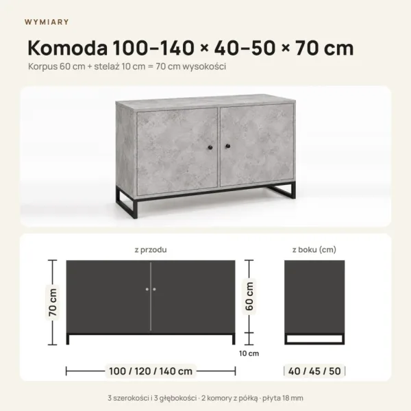 Komoda metalowa beton - kolekcja Metalove
