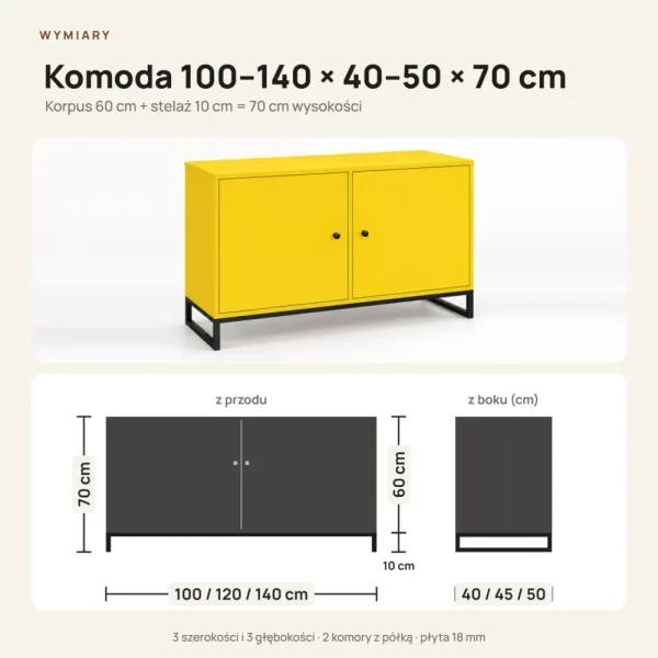 Komoda metalowa żółty - kolekcja Metalove