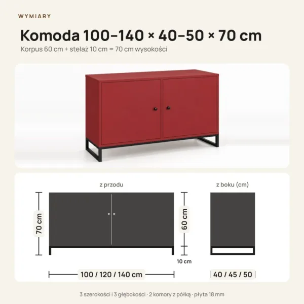 Komoda metalowa czerwony - kolekcja Metalove