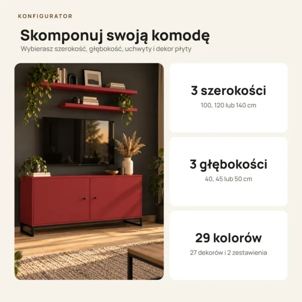 Komoda metalowa czerwony - kolekcja Metalove