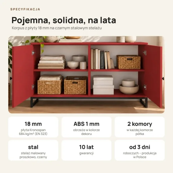 Komoda metalowa czerwony - kolekcja Metalove