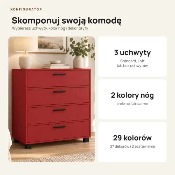 Komoda z szufladami Anna - Czerwony