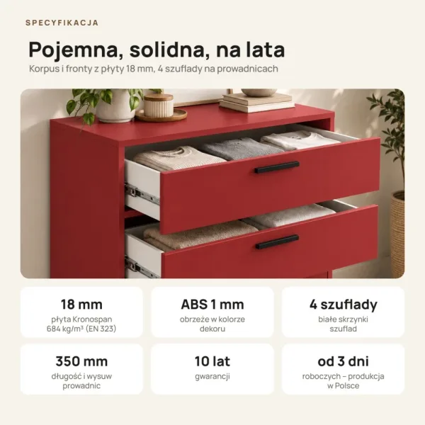 Komoda z szufladami Anna - Czerwony