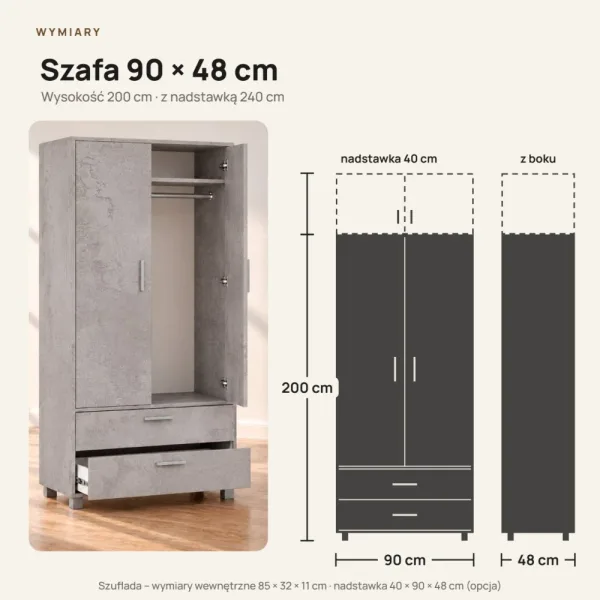 Szafa z szufladami Kamil - Beton