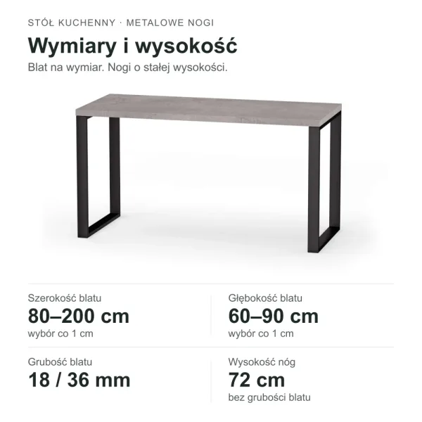 Stół kuchenny z metalowymi nogami - Beton