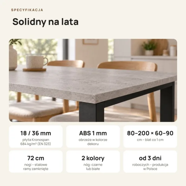 Stół kuchenny z metalowymi nogami - Beton