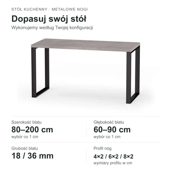 Stół kuchenny z metalowymi nogami - Beton