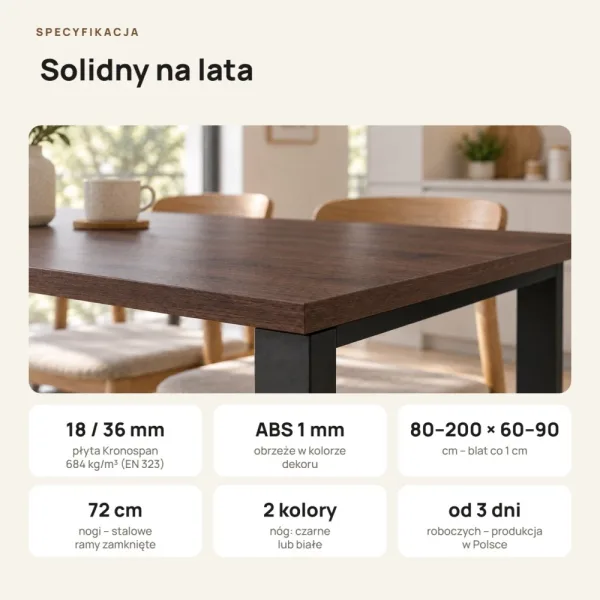 Stół kuchenny z metalowymi nogami - Wenge