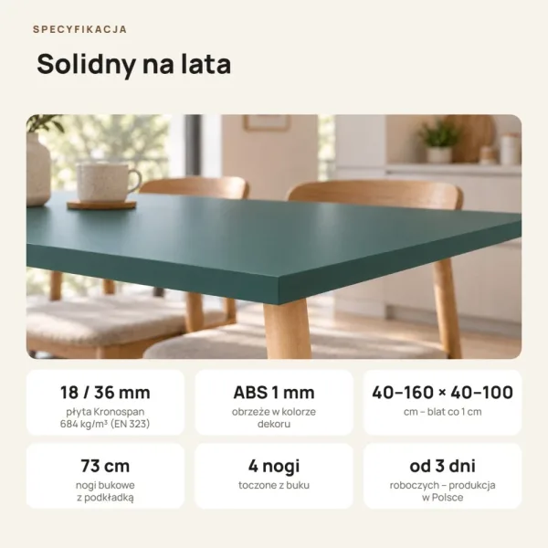 Stół kuchenny z nogami bukowymi - Zielony