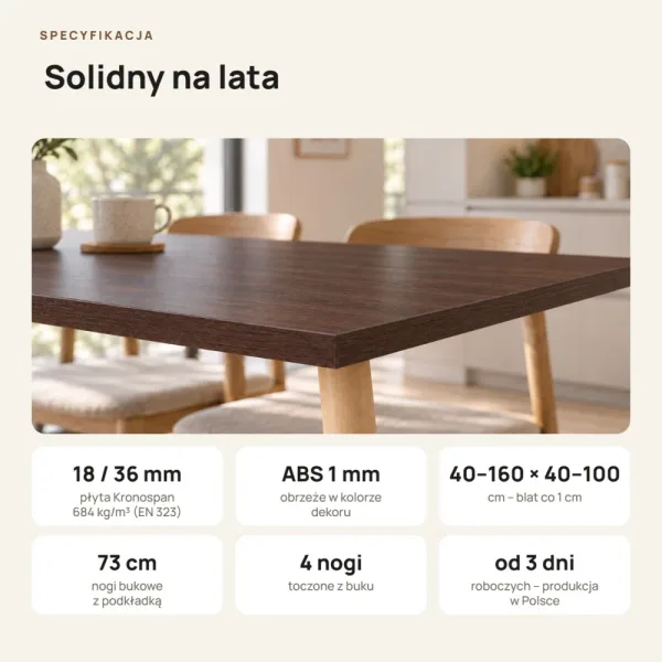 Stół kuchenny z nogami bukowymi - Wenge