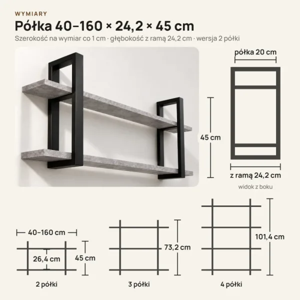 Półka metalowa beton loftowa