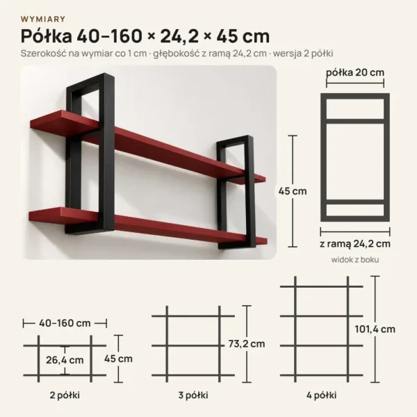 Półka metalowa czerwona loftowa