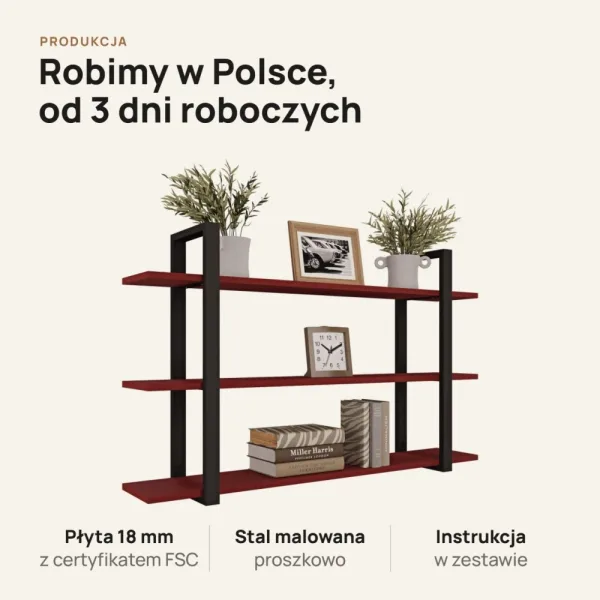 Półka metalowa czerwona loftowa