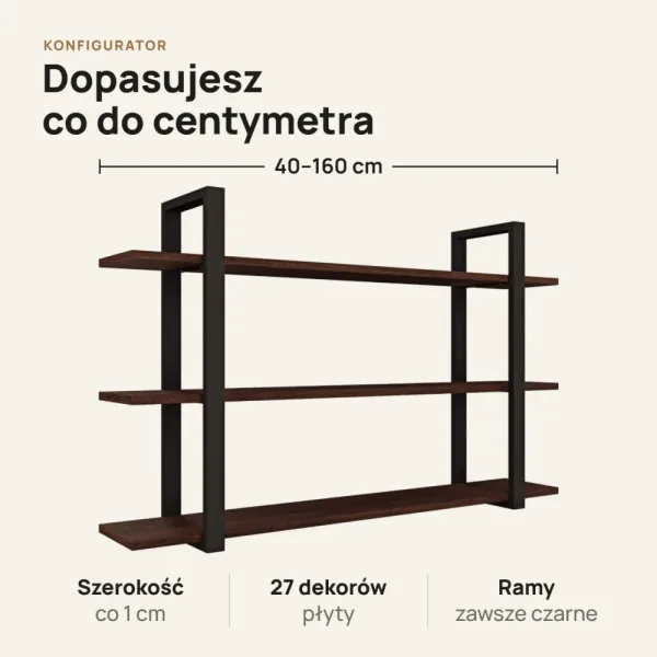 Półka metalowa wenge loftowa