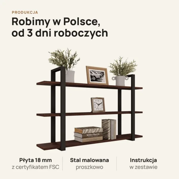Półka metalowa wenge loftowa