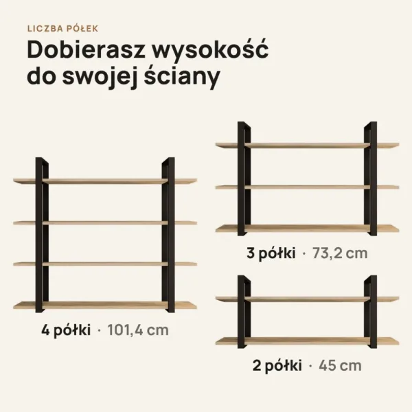 Półka metalowa Dąb Artisan loftowa