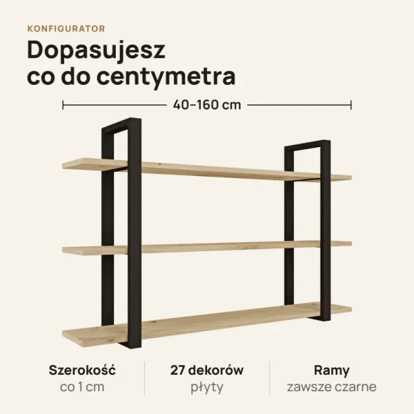Półka metalowa Dąb Artisan loftowa