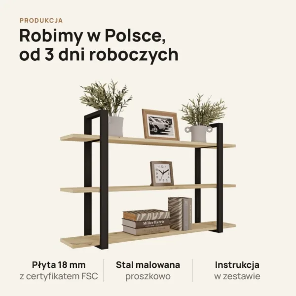 Półka metalowa Dąb Artisan loftowa