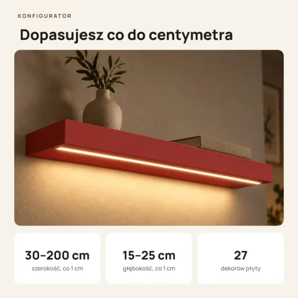 Półka wisząca LED - Czerwony