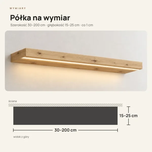 Półka wisząca LED - Dąb Artisan