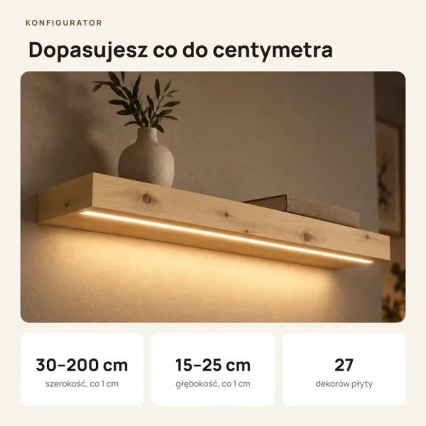 Półka wisząca LED - Dąb Artisan