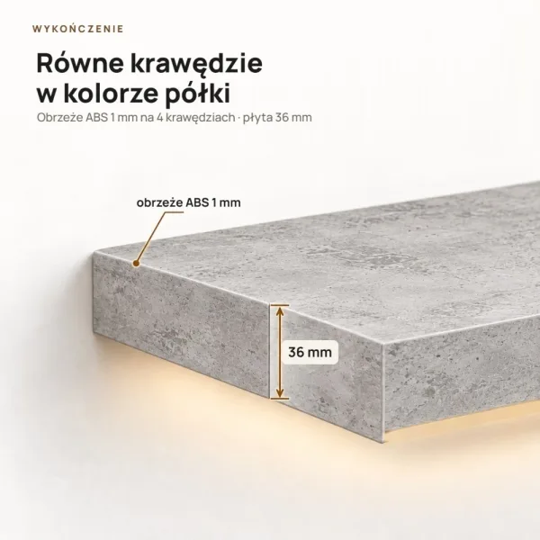 Półka wisząca LED - Beton Jasny
