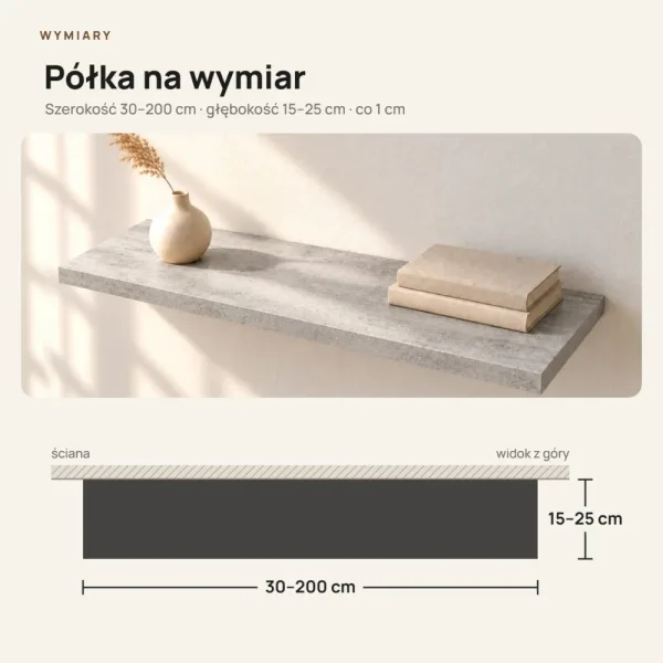Półka wisząca - Beton Jasny