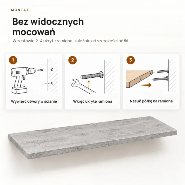 Półka wisząca - Beton Jasny
