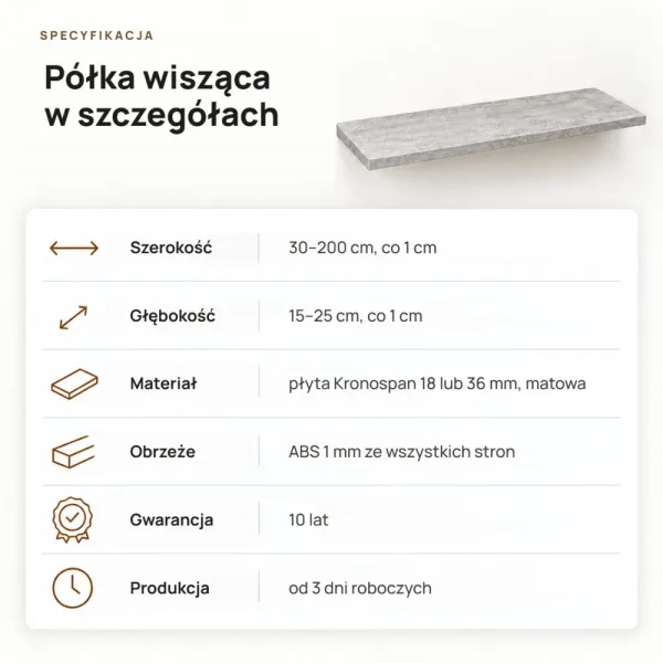 Półka wisząca - Beton Jasny