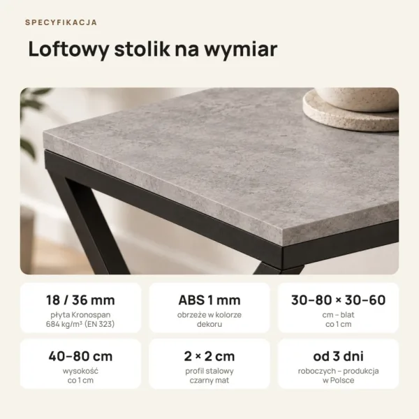 Stolik metalowy X - Beton Jasny