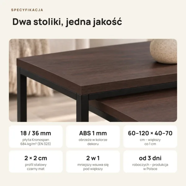 Stolik metalowy podwójny Wenge - kolekcja Metalove