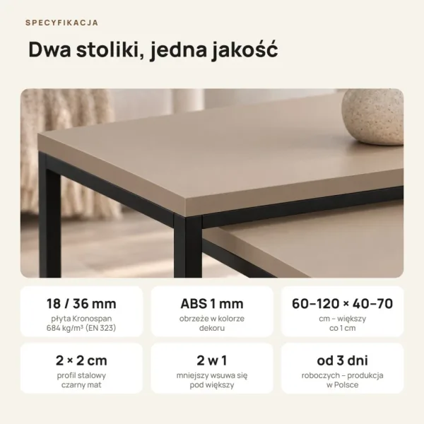Stolik metalowy podwójny Cappuccino - kolekcja Metalove