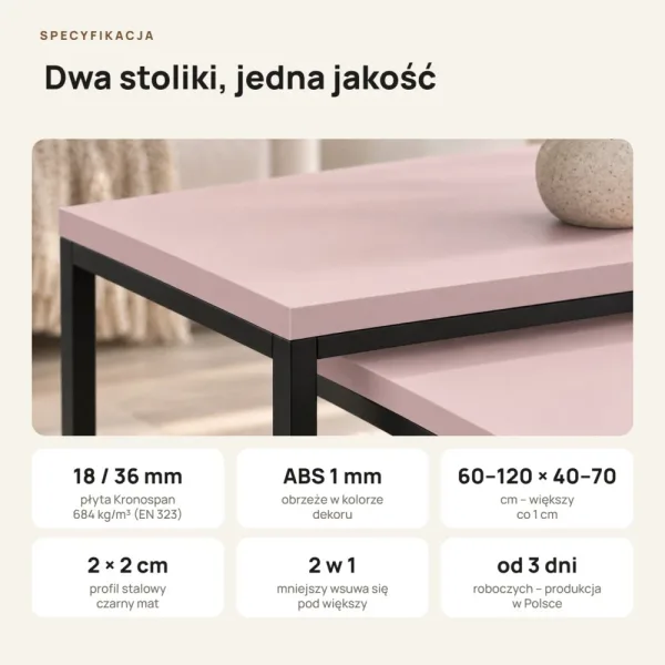 Stolik metalowy podwójny Różowy - kolekcja Metalove