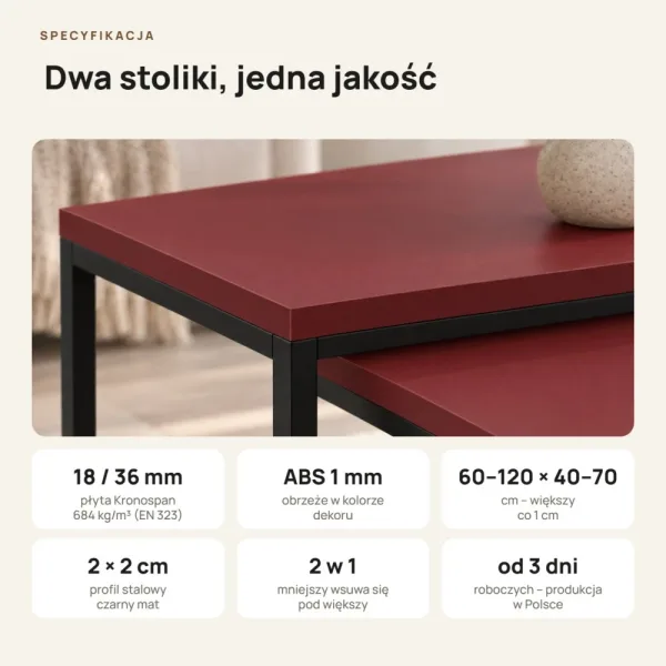 Stolik metalowy podwójny Czerwony - kolekcja Metalove