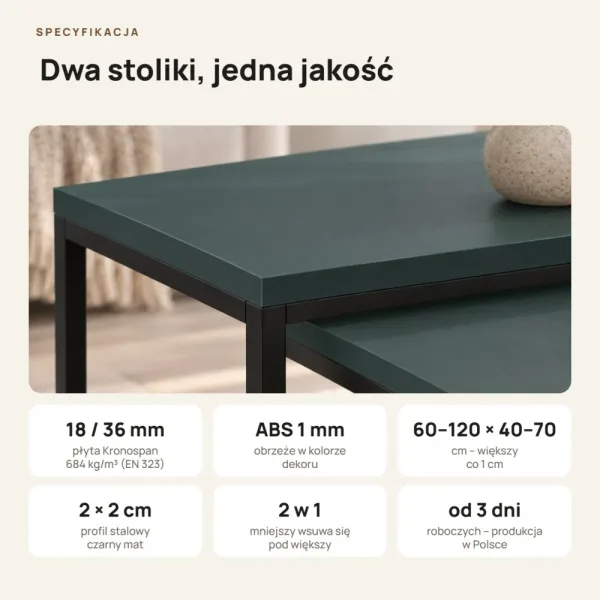 Stolik metalowy podwójny Zielony - kolekcja Metalove