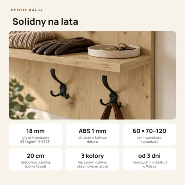 Wieszak ścienny pionowy - Dąb Artisan - Na ubrania