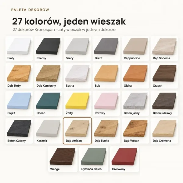 Wieszak ścienny pionowy - Dąb Artisan - Na ubrania