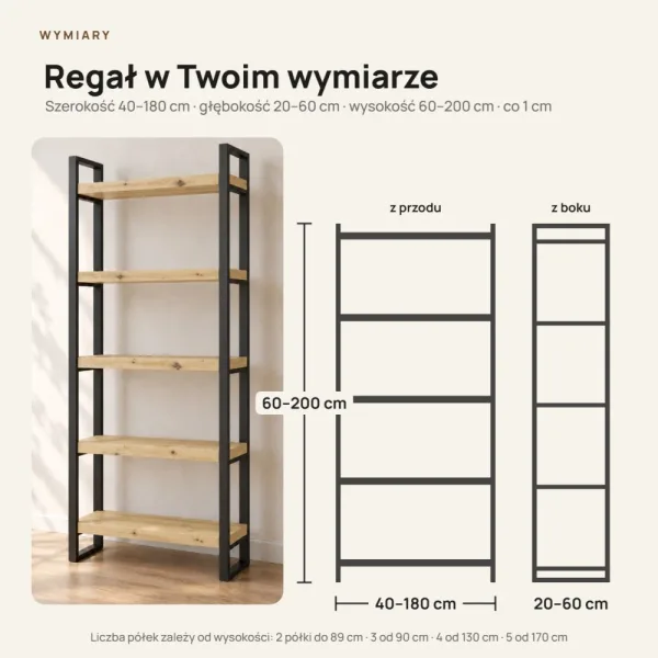 Regał Metalowy Loftowy Industrialny Dąb Artisan