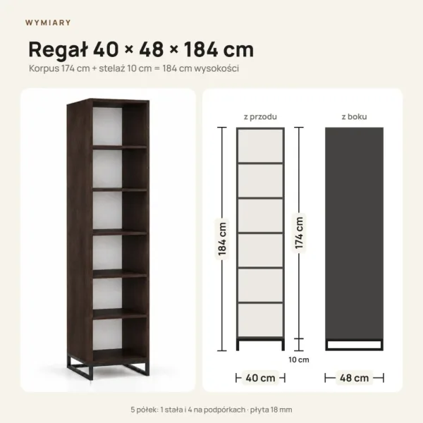 Regał metalowy pojedynczy wenge - kolekcja Metalove